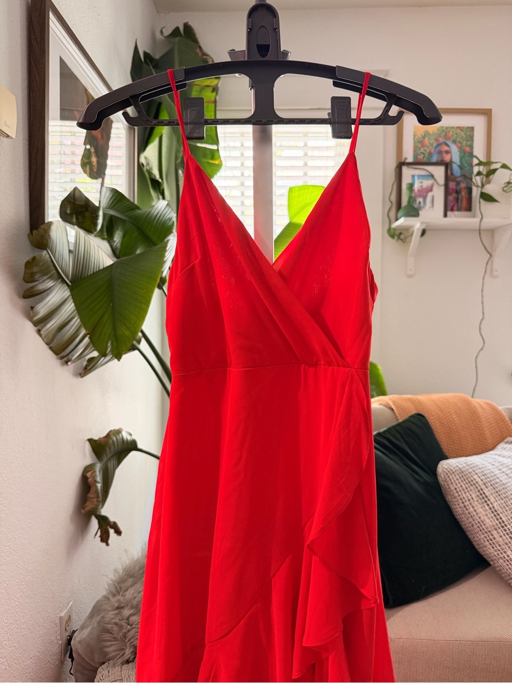 Lulu's Red V-Neck Ruffle Maxi Dress